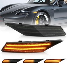 LitzlAND & LED 사이드 마커 라이트 순차 앰버 포르쉐 타이칸 세단 2020년 이후 전면 범퍼 방향 지시등 깜박임 램프와 호환 237386, Litzland LED 사이드 마커 라이트 순차 앰버