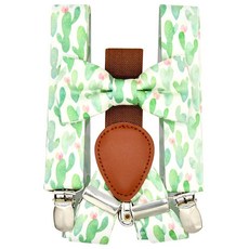 [ 947145 ] Qenidm 아동용 멜빵 나비 넥타이 세트 수채화 선인장