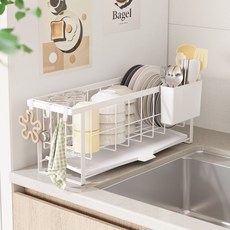 라라밤 자동 물빠짐 초슬림 식기건조대 세트, 1단, 화이트, 1세트