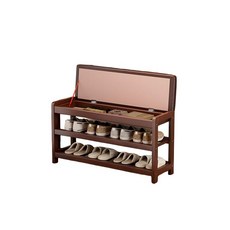 實木穿鞋椅鞋架三層收納凳 翻蓋儲物換鞋凳棕色軟墊, 軟墊實木收納淺胡桃色換鞋凳70長, 1個
