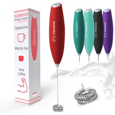 엘리멘티 말차 거품기 - 전기 밀크 프로더 & 믹서 휴대용 단백질 커피용 집에서 크리미 라떼 만들기 (에메랄드 그린), Red, 1개