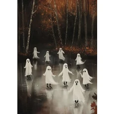 쿠쿠스토어 레트로 가을 할로윈 캔버스 클래스 꽃 무서운 유령과 어두운 호박 검은 고양이 벽 아트 포스터, 03 D, 03 CT-19-17, 1개