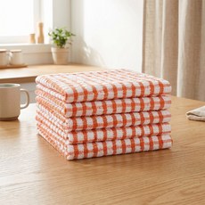 cheibear 격자무늬 주방 티타월 플레드 패턴 세탁가능 식기닦이 주방 타월, 6개, 28*40cm 주황색