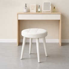 솜솜스퀘어 편안한 PU가죽 쿠션 화장대 원형 스툴 의자, 1개, 오프 화이트