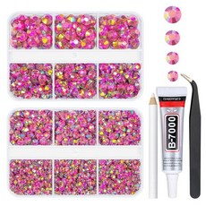 Qiipii 로즈 핑크 AB 레진 라인스톤 B7000 주얼리 접착제 눈부신 공예용 라이트 핫 핑크 플랫백 스톤 3mm 4mm 5mm 6mm 다이아몬드 크리스탈 보석 네일 페이스, 도구 포함