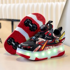 롤러슈즈 롤러스케이트 LED 바퀴 신발 탈부착 어린이용, 1개, S808 레드 더블