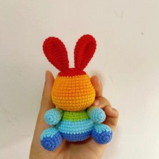 鉤針彩虹兔掛件 DIY材料包 針織鑰匙圈, 彩虹兔一隻送工具教程金屬鑰匙扣, 1個