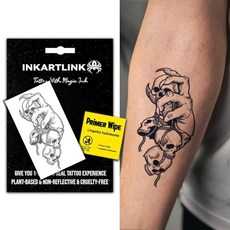 INKARTLINK 반영구 문신 창의적인 다크 스타일 할로윈 파티 타투 아름답게 디자인되고 사실적이며 재미있는 타투 경험을 제공합니다. 비반사성 (악마 발톱 & 해골 타투), 악마 발톱 및 해골 타투, 1