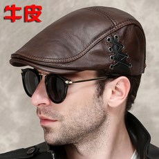 R W D A 韓版真皮貝雷帽：時尚秋冬男士鴨舌帽，青年中年適用，潮流有型