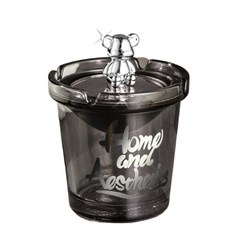 鹿頭造型玻璃菸灰缸 時尚桌面裝飾品, 透灰色小熊, 1個