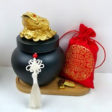 삼족두꺼비 풍수 재물 복주머니 현관 소금단지 항아리 집들이 골드바, 흑색소금단지세트