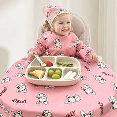 아이레빗 국내생산 유아용 아기 식탁일체형 자기주도 방수 턱받이 풀커버 긴팔, 1개, 1개입, 러블리 레빗