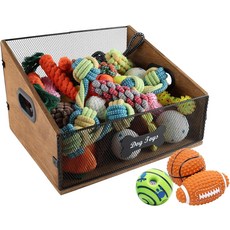 손잡이 금속과 나무 개 장난감 통이 있는 큰 브래브토드 바구니 담요 끈 및 액세서리를 위한 대형 개구부 사다리꼴 상자 농가 애완동물 보관 정리함