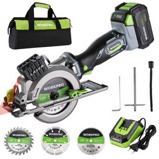 WORKPRO 20V 무선 미니 원형 톱 4500RPM 충전식 절단기 전기톱 목공용 블레이드 115MM 호환, 1세트