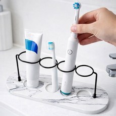 투데이리빙 마블 규조토 와이어 4구 칫솔 꽂이 치약 양치컵 면도기 거치대 화장실 욕실 샤워 세면 용품 홀더 빠른 건조 흡수 다용도 스탠드 트레이, 1개, 블랙