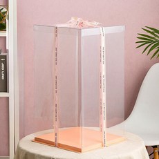 투명 케이크 상자 꽃다발 포장 대형 원통 원형 선물, 1개, 투명 뚜껑 크 1개 B