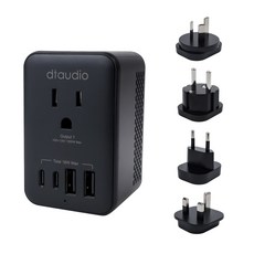 DTAudio聆翔 六合一 萬國旅行降壓轉接頭 1200W/六口輸出/溫度控制, 1個, 黑色