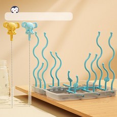 Bueno 젖병건조대 보관함 선물 이유식기 거치대, 기본 모델명/품번, 디안지블루 + 코끼리 빨대 브러시