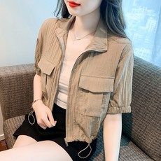 반팔 바람막이 여름 여성 자외선 차단 자켓 캐주얼 여자 쉬폰 스트링 집업
