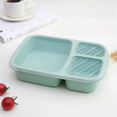 1/4팩 벤토 도시락 세트 3칸 음식 보관 용기 밀짚 플라스틱, 1, Green