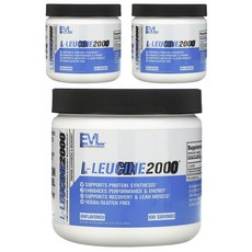 EVLUTIONNUTRITION L-亮氨酸 2000 無味無麩質素食主義者, 3個, 200克