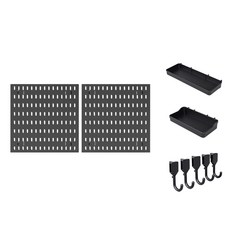 多功能洞洞板收納組，含30x30cm洞洞板x3、置物板x2、掛勾x12，DIY牆面收納, 黑色A組合, 1套