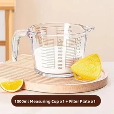 주방 유리 측정 컵(스파우트 핸들 포함) 베이킹 방지 고온 계란 비트 컵 요리 및 베이킹용, 01 1000ml (filter plate