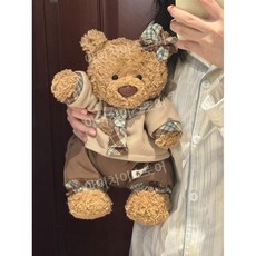 곰인형옷 바지 티세트 귀여운 곰돌이인형옷 체크무늬 교복스타일, A. 28cm 곰인형 옷 (곰인형불포함)