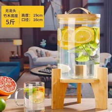臺灣出貨大容量冷水壺涼水壺帶龍頭檸檬水壺果汁可樂飲料桶容器泡酒玻璃瓶廚房神器, 2.5升+竹底座, 1個