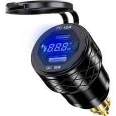 DIN Hella 플러그를 USB 충전기에 연결 BMW 트라이엄프 두카티용 45W USB-C PD3.0 및 18W QC3.0 모터사이클 USB 콘센트 LED 전압계가 장착된 방