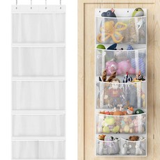 Simple Houseware Over the Door 봉제 동물 보관 정리함 어린이 방을 위한 6개의 메시 포켓이 있는 걸이용 장난감 홀더 화이트