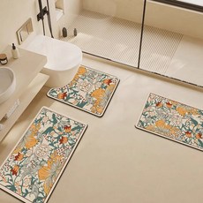 浴室地墊硅藻泥吸水速幹三件套衛生間門口洗手檯地毯U型馬桶腳墊, 1個, 花漾年華