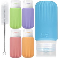 QUMMFA 5Pcs 조미료 압착 병 실리콘 2OZ 샐러드 드레싱 용기 포장 도시락용 누수 방지 소스 여행용 BPA 프리 병클리닝 브러시 포함, Spiral thread