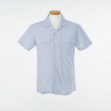 아트박스/교복몰 교복몰 투포켓 화이트 블루 스트라이프 반팔 셔츠