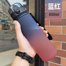 耐摔水杯 大容量 彈跳蓋 塑料材質 學生專用 戶外活動 運動水瓶 安全防漏 輕便攜帶+藍紅+650ML, 1個, 1L, 藍紅:650ML