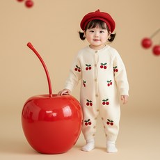 몽실이 체리봉봉 니트 우주복 여아 봄 외출복 실내복 유아