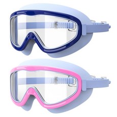 LOEO 수영 고글 성인용 2팩 와이드 뷰 수영 고글 남성 여성 청소년 청소년용 자외선 차단 수영 고글, 11. 핑크/블루(투명 렌즈)+블루(투명 렌즈), 1개