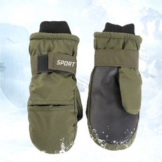 스키 스노보드 스노우보드 방한 벙어리 스트랩 장갑 스마트터치 패딩 장갑 겨울 스포츠, 카키, 1개
