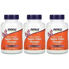 Now Foods Apple Cider Vinegar Extra Strength 750mg 나우푸드 애플사이다 비니거 엑스트라 스트렝스 750mg 180정 3병 칼슘 마그네슘 함유, 1개