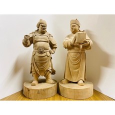 一尺三樟木雕刻部將神像一對 - 關平周倉/文和武洪/劍印將軍