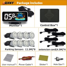 주차 후면 QXNY 전면 8 사운드 백라이트 감지기 모니터 레이더 차량 부저 백업 및 센서 후진 시스템 자동차, Silver - 8 sensor