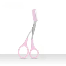 눈썹 트리머 가위 빗이있는 검은 제모 면도기 쉐이핑 메이크업 도구 스테인레스 스틸, 03 Pink