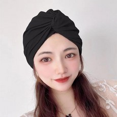 실내 수영 귀보호 모자 여성용 용품 온천 두건 수영모, 블랙, 1개
