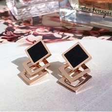 NOID-B 鋼製3層方形黑瑪瑙設計耳環