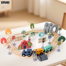 DFMEI 兒童電動火車軌道車玩具磁性小火車軌道城市交通拼裝木質玩具, 1個, 42件農場軌道小火車0.85KG:如圖