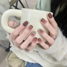 DFMEI 年秋冬新款酒紅法式腮紅穿戴甲ins短款顯白高級帶鑽美甲甲片, 1個, 1g, SG924酒紅法式【無工具包】:袋裝S