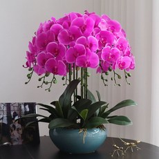 조화 화분 서양란 인조 퍼플 축하 가드닝 생화같은 장식품, 블루 화분 마젠타 8개 세트