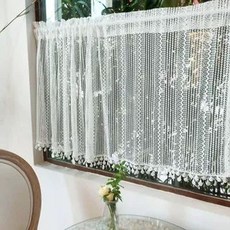 빈티지 뜨개 커텐 레이스 에스닉 크로쉐 플라워, 화이트 메시지 후크 포함, 평면 40cmx100cm