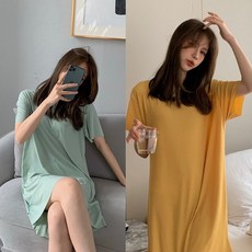 뷰라뷰 여성용 루즈핏 반팔 원피스 잠옷 홈웨어 실내복 1+1