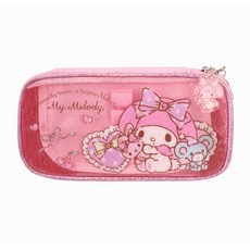 산리오 정품 큐티 글로시 펄 악세사리달린 필통파우치 투명 펜파우치, 1개, 마이멜로디